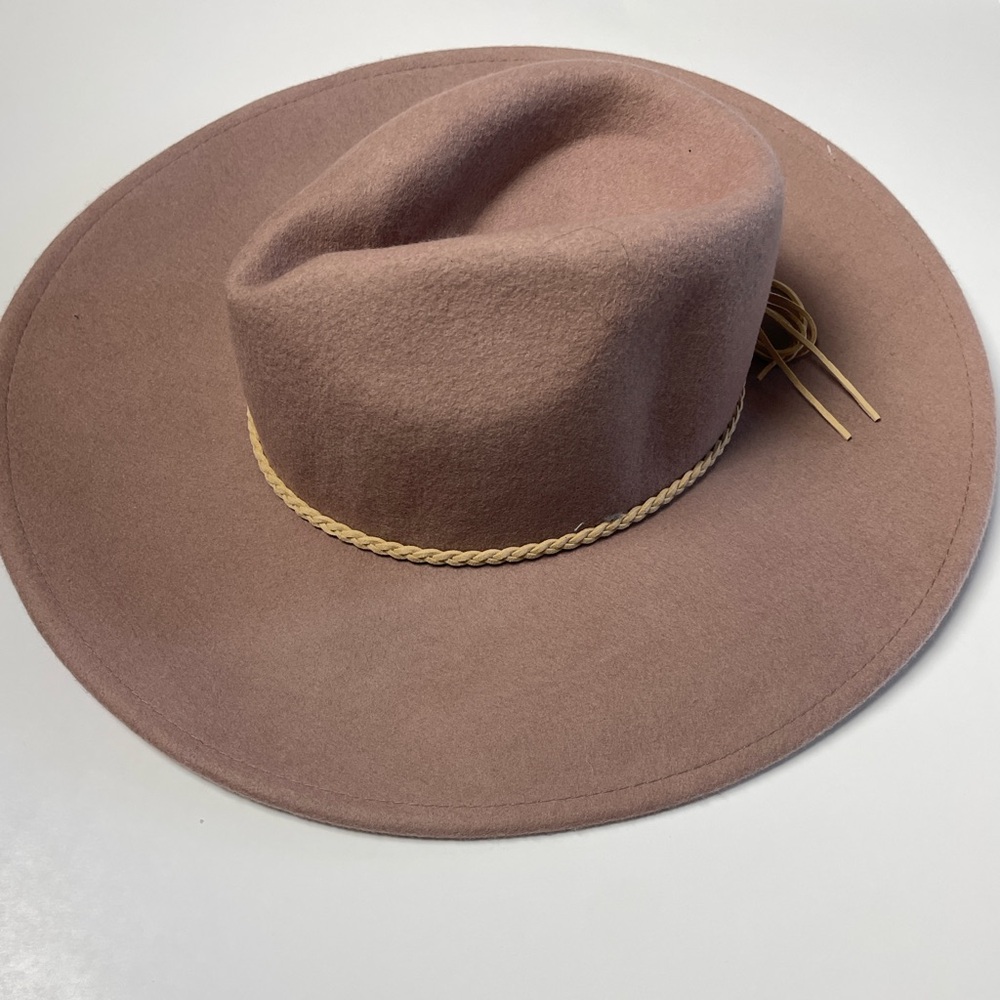 NWT Altar'd State Beige Mauve Wide-Brim Fedora Wool Hat - Picture 9 of 9